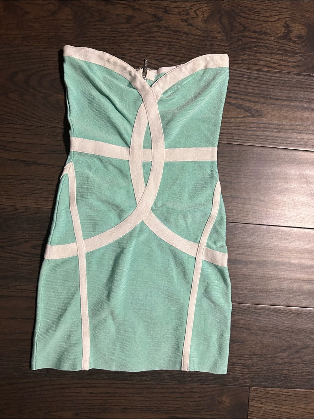 Marciano Mint Green Strapless Bodycon Dress with Cream Trim